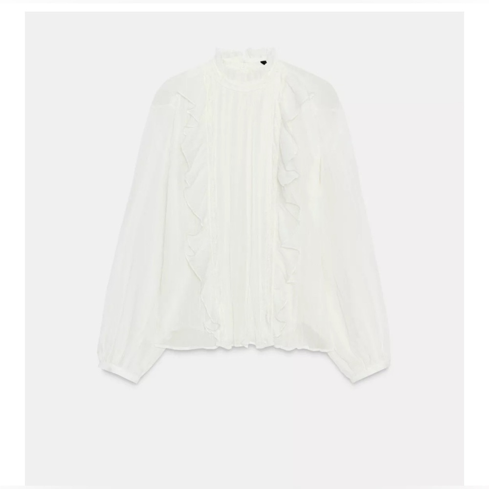 Zara Zara COTTON GAUZE LACE TRIM RUFFLED BLOUSE - Picture 3 of 3